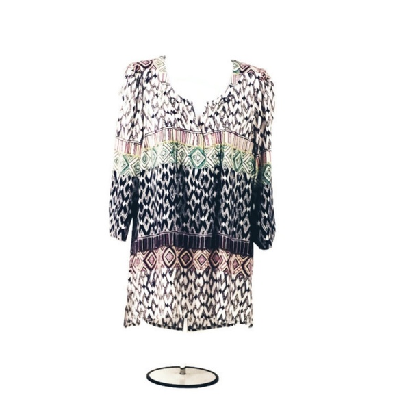 Plenty By Tracy Reese 3/4 Sleeve Multicolor Geometric Print Top Womens Medium - Picture 3 of 8